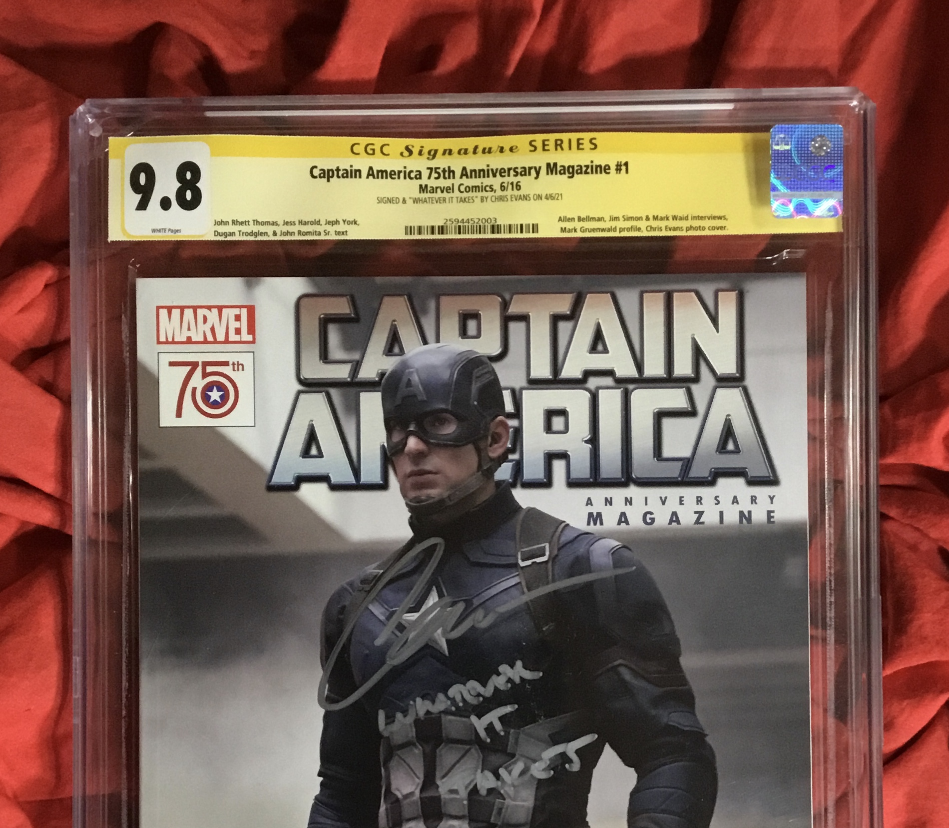 A4 Autographed Display Chris Evans as Captain America 