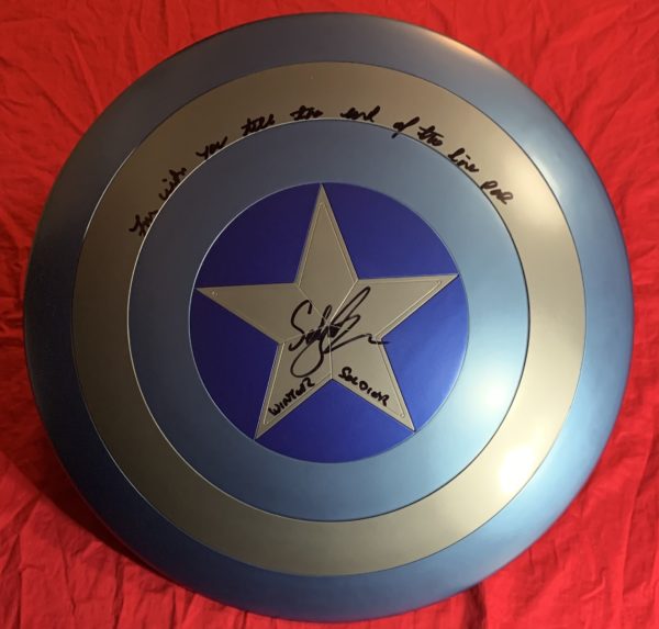 LAST ONE!~Marvel Studios Legends Series Captain America The Winter Soldier Shield~Signed with character name AND "I’m With You Till The End Of The Line Pal" quote by Sebastian Stan~BAS COA & USA SHIPPING INCLUDED~