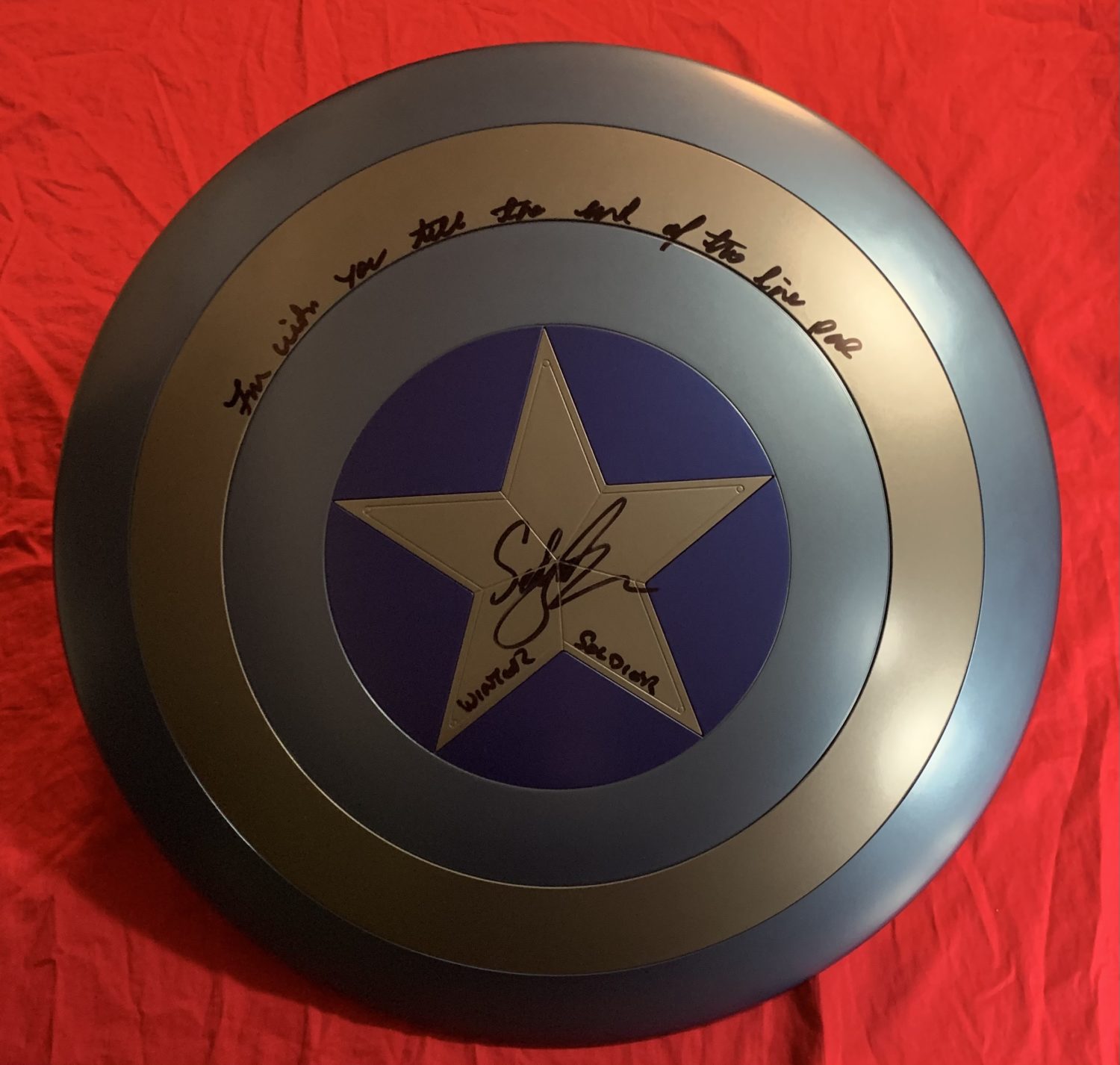 LAST ONE!~Marvel Studios Legends Series Captain America The Winter Soldier Shield~Signed with character name AND "I’m With You Till The End Of The Line Pal" quote by Sebastian Stan~BAS COA & USA SHIPPING INCLUDED~ - Image 5