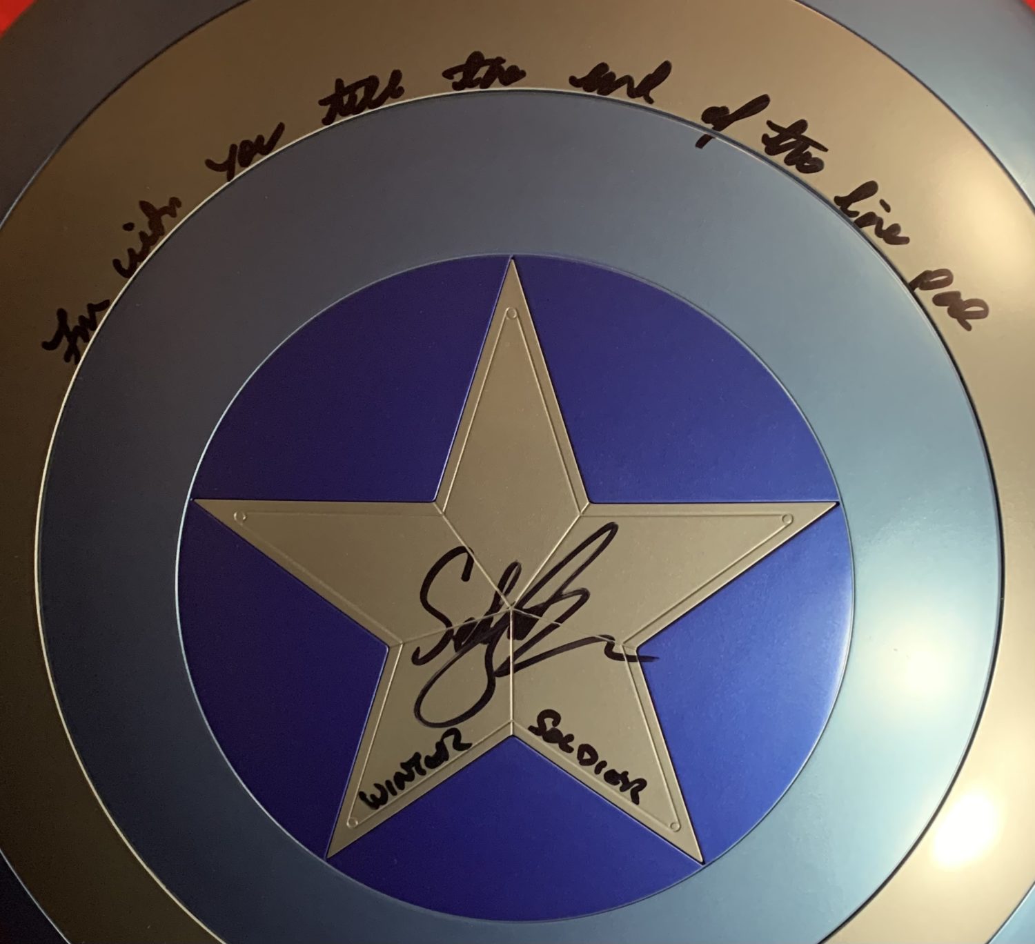 LAST ONE!~Marvel Studios Legends Series Captain America The Winter Soldier Shield~Signed with character name AND "I’m With You Till The End Of The Line Pal" quote by Sebastian Stan~BAS COA & USA SHIPPING INCLUDED~ - Image 3