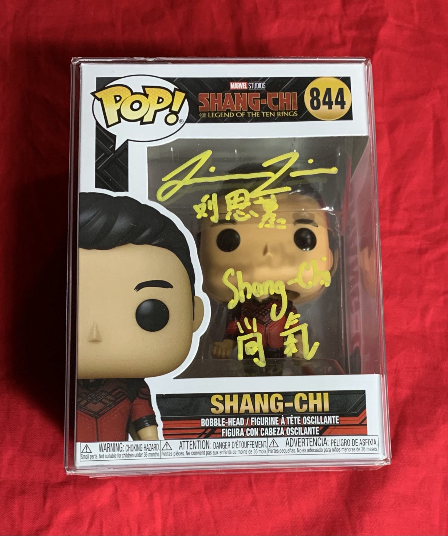 LAST ONE!~SHANG-CHI LEGEND OF THE TEN RINGS FUNKO POP #844~SIGNED BY SIMU LIU+BAS COA+INCLUDES USA SHIPPING
