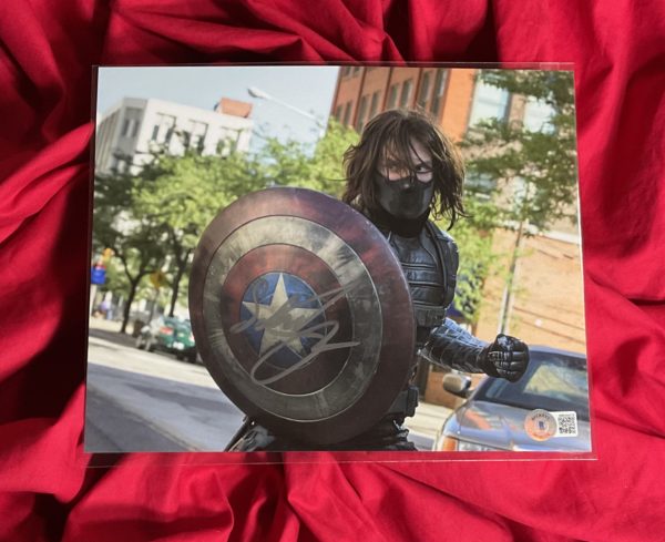 In Stock:  Winter Soldier 8x10 signed by Sebastian Stan with Witnessed Beckett COA~shield
