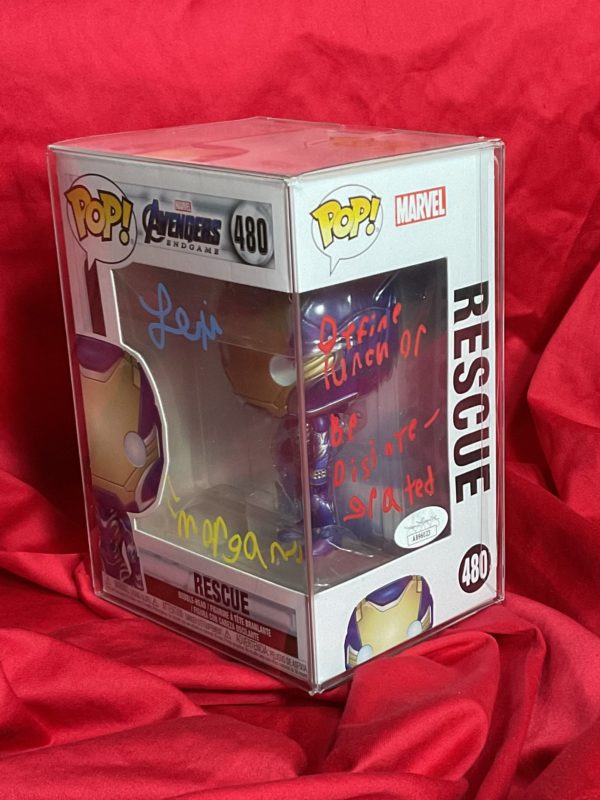 Avengers Endgame~Iron Man (I am Iron Man)~Funko Pop #580 (PX glow in the  dark edition)~Signed by Lexi Rabe with “Morgan” and quote “I love (heart)  you 3k.” Includes JSA COA and USA
