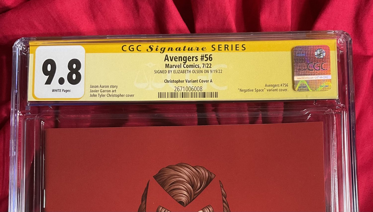IN STOCK:  CGC SS 9.8~Avengers #56 John Tyler Christopher (JTC) Exclusive Scarlet Witch Negative Space Variant Edition (Cover A)~Signed by Elizabeth Olsen (Purple) - Image 4