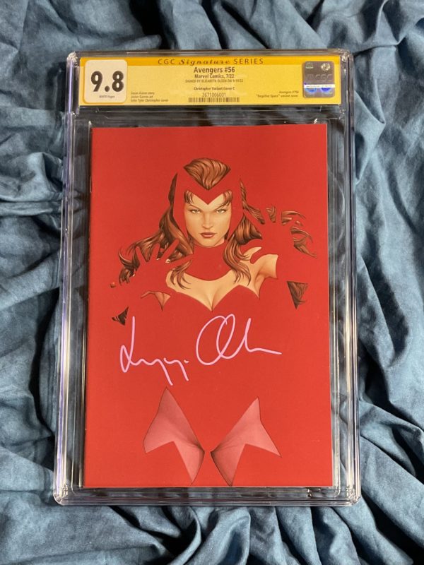 IN STOCK:  CGC SS 9.8~Avengers #56 John Tyler Christopher (JTC) Exclusive Scarlet Witch Negative Space Variant Edition (Cover C)~Signed by Elizabeth Olsen (Purple)