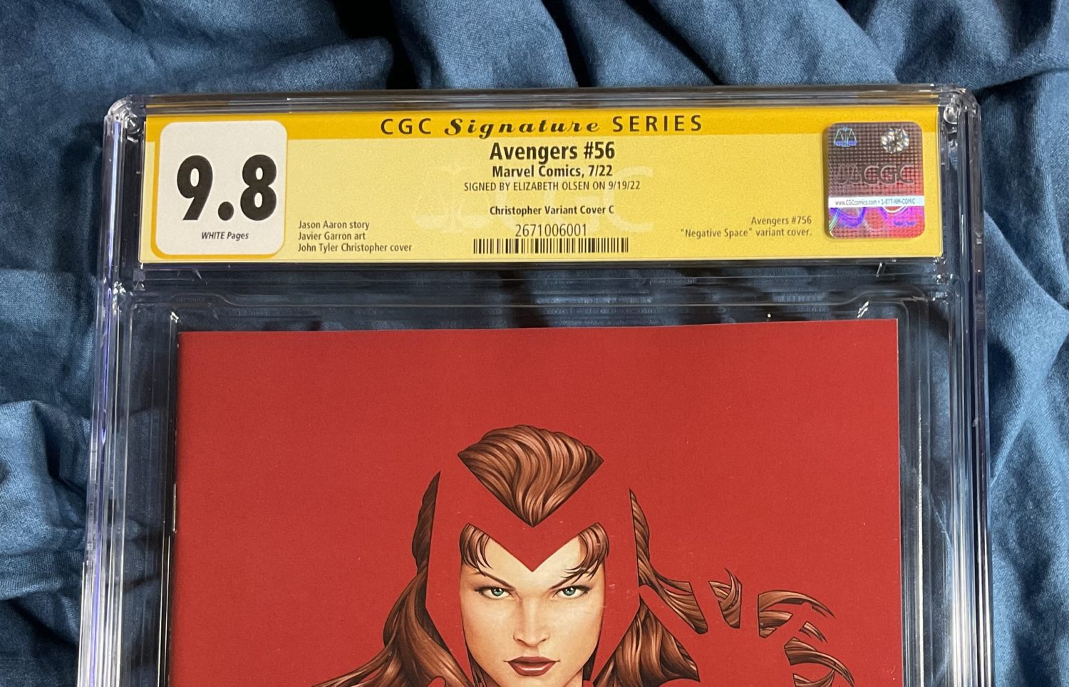 IN STOCK:  CGC SS 9.8~Avengers #56 John Tyler Christopher (JTC) Exclusive Scarlet Witch Negative Space Variant Edition (Cover C)~Signed by Elizabeth Olsen (Purple) - Image 4