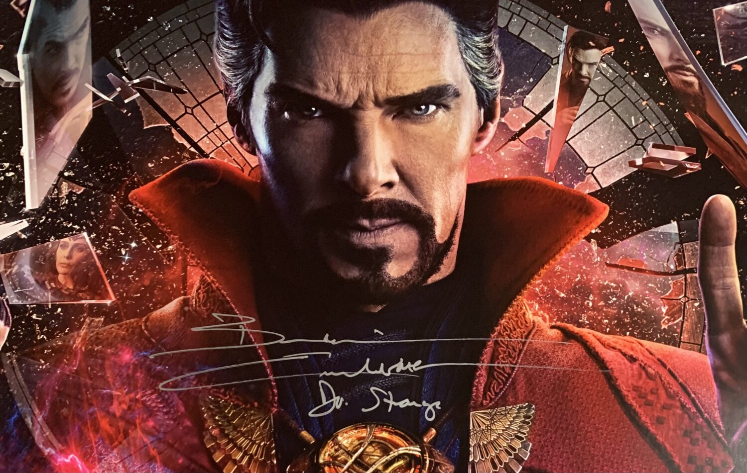 IN STOCK~Doctor Strange In The Multiverse of Madness Original Theatrical Double Sided Poster (INTL)~SIGNED by Elizabeth Olsen with “Scarlet Witch” character name (completed) & Anson Mount (with “Black Bolt” character name inscription) (completed) & Sam Raimi (with “Director” inscription) (completed) Benedict Cumberbatch (with “Dr. Strange” character name) (completed)~Beckett COA & JSA COA and return USA shipping included - Image 7