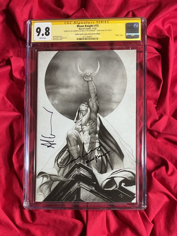 CGC SS 9.8~Moon Knight #15~NYCC Sketch Variant Ltd to 500~SIGNED with “Moon Knight” inscription by Oscar Isaac+Signed by cover artist Adi Granov~