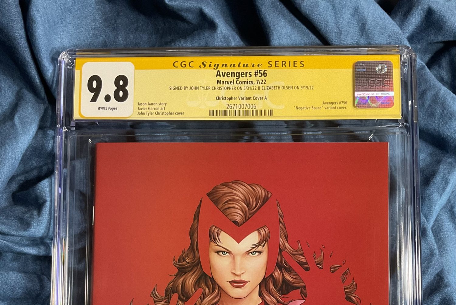 IN STOCK:  CGC SS 9.8~Avengers #56 John Tyler Christopher (JTC) Exclusive Scarlet Witch Negative Space Variant Edition (Cover A)~Signed by Elizabeth Olsen (Green) AND John Tyler Christopher - Image 5