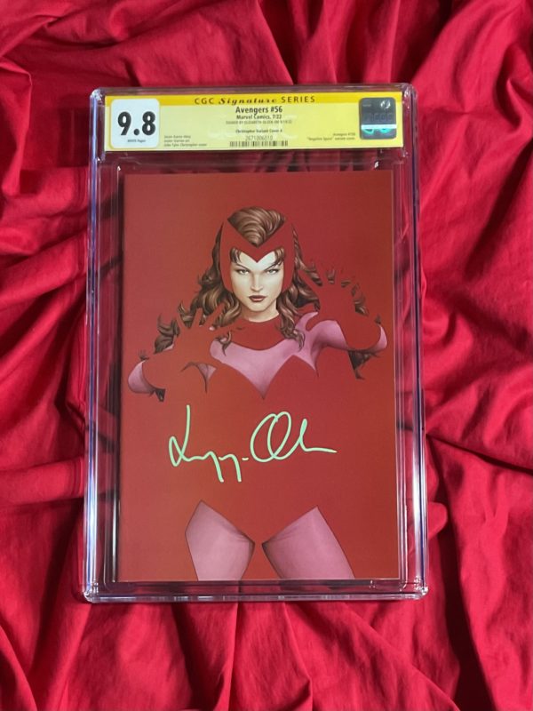 IN STOCK:  CGC SS 9.8~Avengers #56 John Tyler Christopher (JTC) Exclusive Scarlet Witch Negative Space Variant Edition (Cover A)~Signed by Elizabeth Olsen (Green)