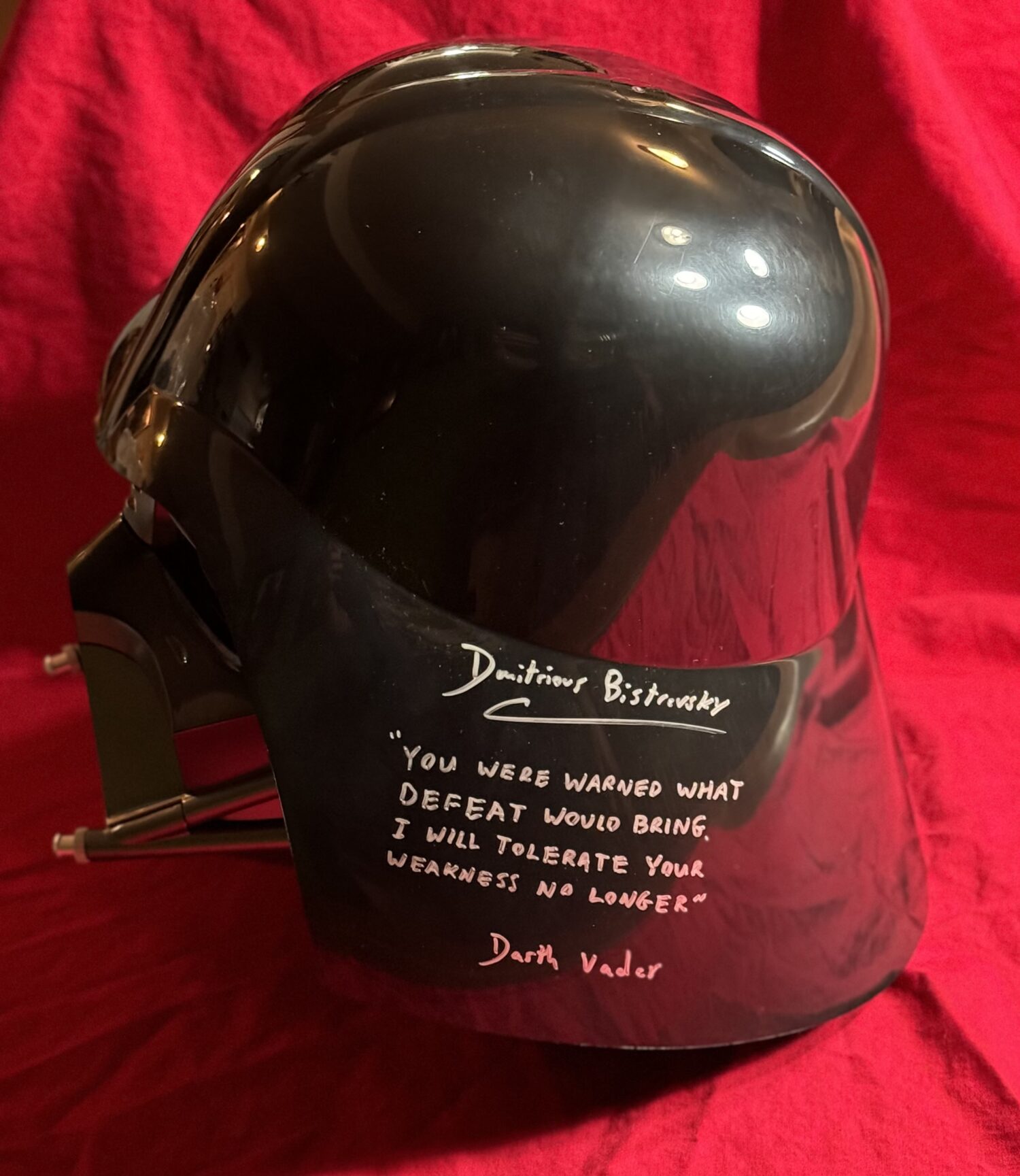 Star Wars Darth Vader Premium Electronic Helmet (The Black Series)~SIGNED with character name and quote (“You Were Warned…”) by Dmitrious Bistrevsky.   ALSO signed with character name and quote (“Now You Will Suffer…”) by Tom O’Connell~!!!  JSA COA and return USA shipping included