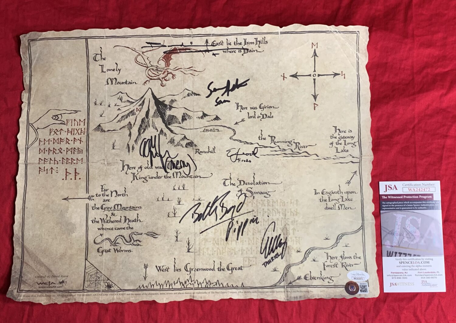 IN STOCK~Map of Middle Earth~SIGNED by Elijah Wood (with character name)+Sean Astin (with character name)+Billy Boyd (with character name)+Dominic Monaghan (with character name)+Evangeline Lilly (with character name)+Benedict Cumberbatch+JSA & BAS COA - Image 6
