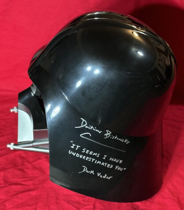 Star Wars Darth Vader Premium Electronic Helmet (The Black Series)~SIGNED with character name and quote (“It Seems I Have Underestimated You”) by Dmitrious Bistrevsky.   ALSO signed with character name and quote (“Anakin Is Gone…”) by Tom O’Connell~!!!  JSA COA and return USA shipping included